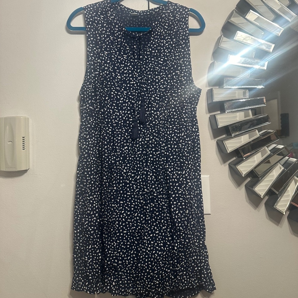 Blue Patterned Tank Dress with Front Tie Size L